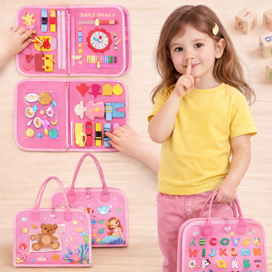 Montessori Busy Book for Toddlers (Pink) – Sensory Activity Quiet Book | Fine Motor Skills Learning Toy | Screen-Free Educational Toy for Kids